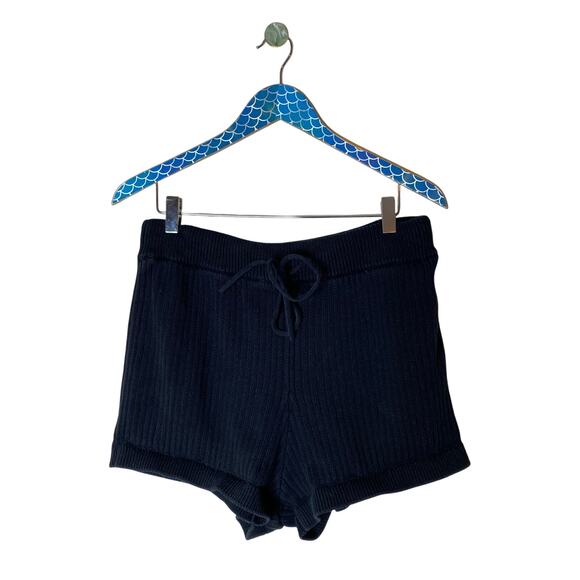 REFORMATION Black Sanzo Organic Cotton Ribbed Knit Drawstring Shorts Size Medium - Picture 2 of 7